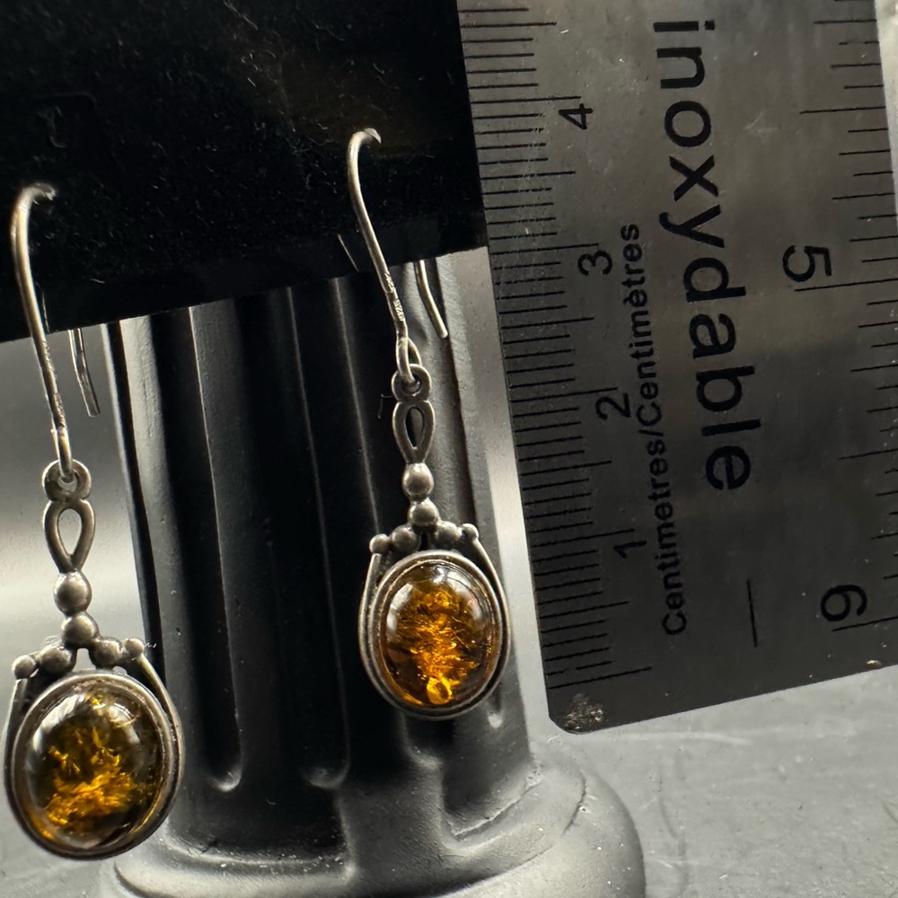 Sterling Silver Amber Drop Earrings - Picture 4 of 4
